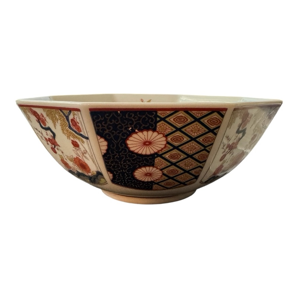 Vintage Imari Japan Ceramic Bowl with Floral and Geometric Patterns